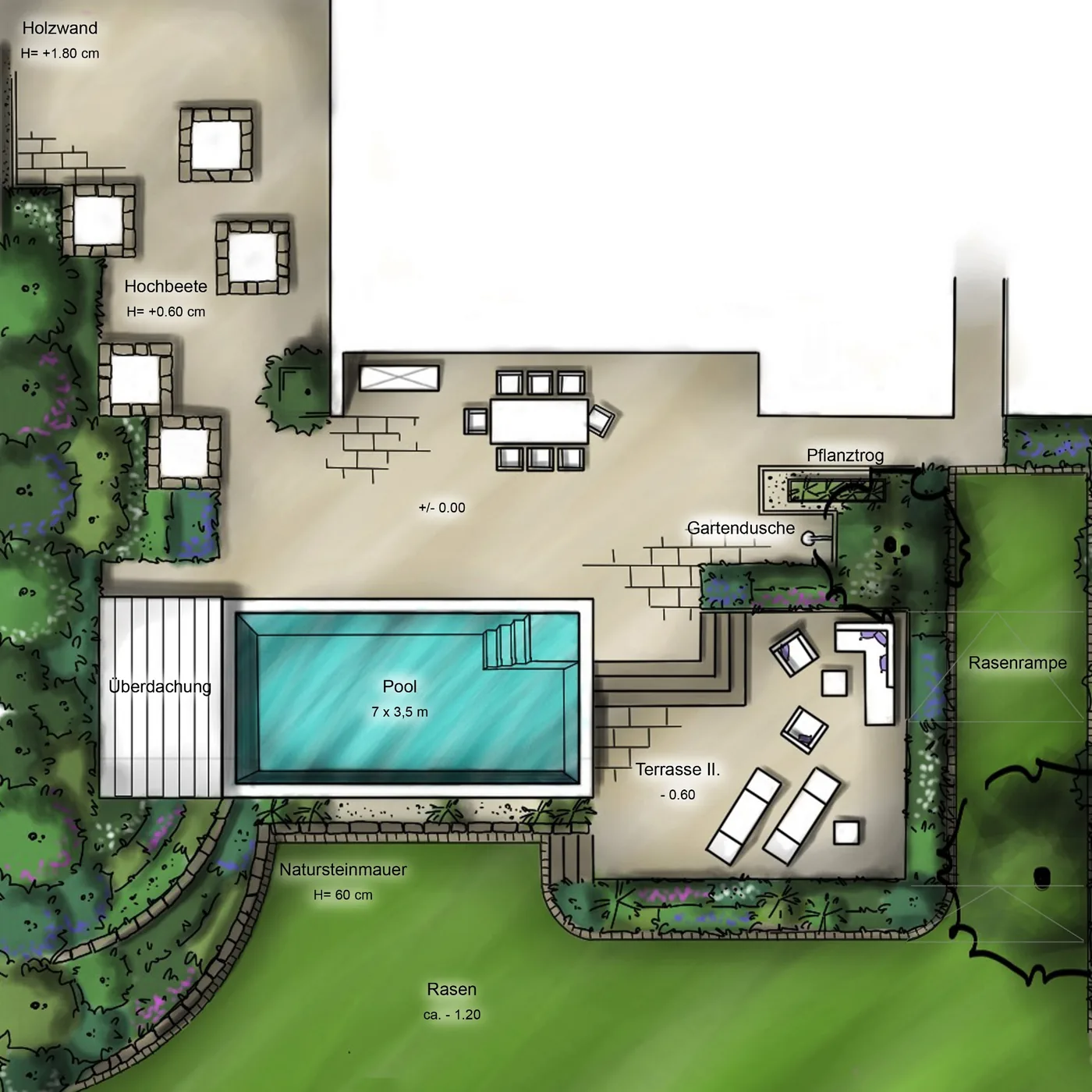 Grundrissplan inklusive Pool